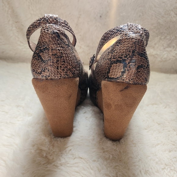 Roberto Vianni Snake-print Python Peep-toe Wedge Platform Heels Sandals Size 38 - Picture 3 of 14